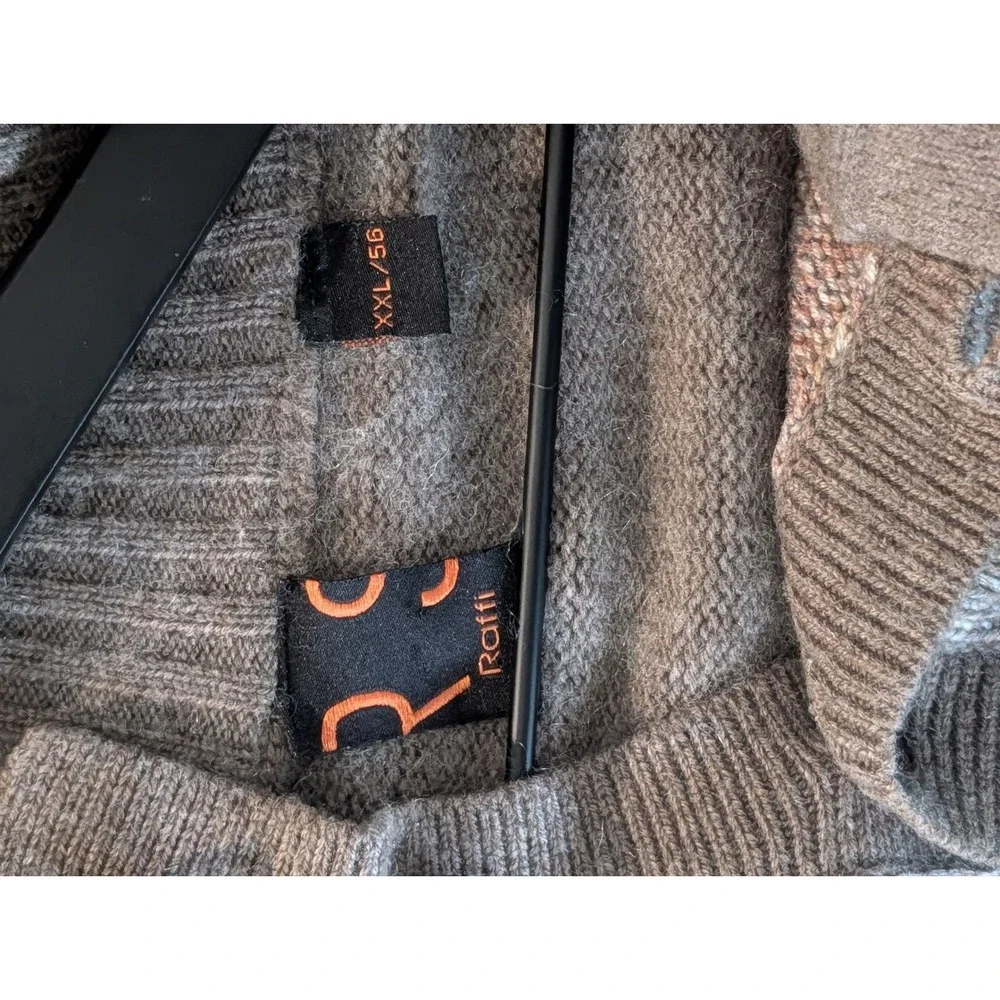 Raffi Men XXL 78% Cashmere Silk Wool Henley Sweater Taupe Luxury Knit Winter Top